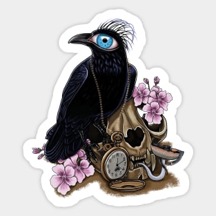 Crow and cat skull Sticker